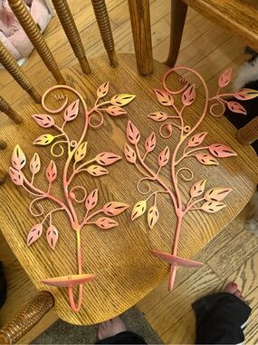 2-(pair)Decorative Metal-Wall candle holder-Ombre peach/yellow splash! FREE GIFT